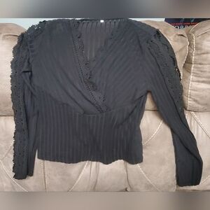 Womens Lace Patchwork Long Sleeve T-Shirts V Neck Blouse XL